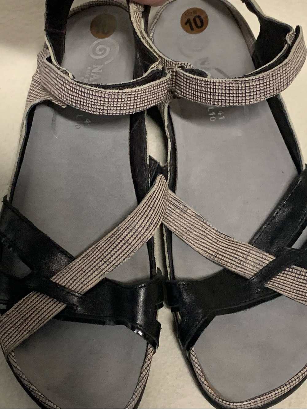 NAOT Mataka Adjustable Black White Contrasting Comfort Sandals Womens US 10 New